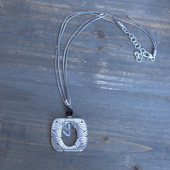 Brighton Jazz Age Pendant Necklace Two Strand Chain Crystal Silver 18" Retired - Picture 2 of 5